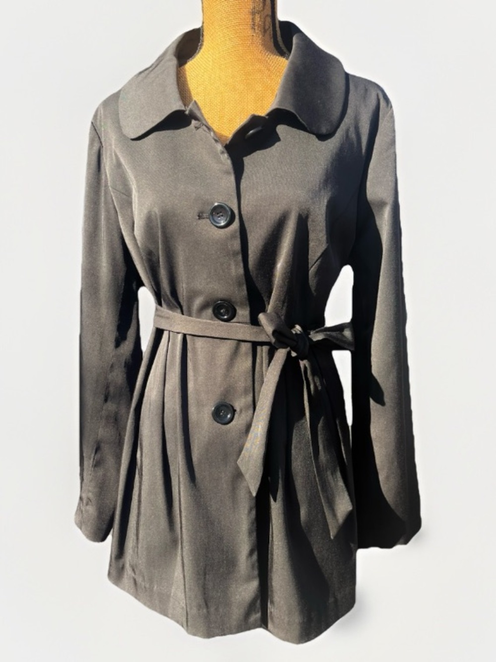 Cynthia Rowley Trench Coat Jacket 3/4 Length Pleated Black Size XL
